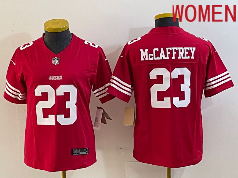 Women San Francisco 49ers #23 Mccaffrey Red 2023 Nike Vapor Limited NFL Jersey style 3